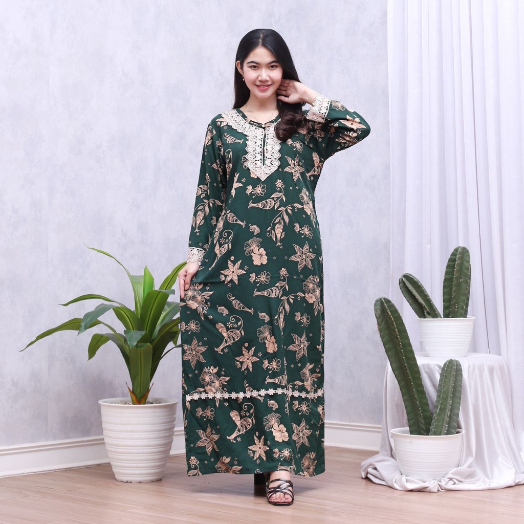 Batik Prass - DASTER ARAB PANJANG | RAYON SUPER GRADE A | DASTER BUSUI | RENDA MILO ORI-WENDY HIJAU