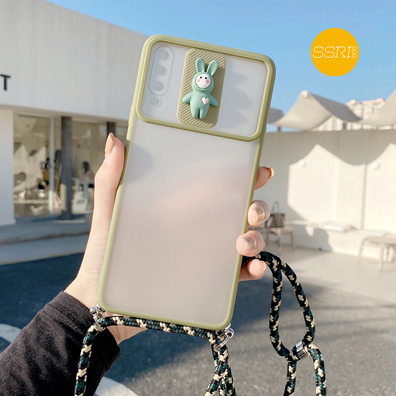 【3D Lens Protection Board】Lanyard Case Tali OPPO RENO4 RENO4F RENO5 A5S A7 A12 A11K A52 A92 A5 A9 A53 A33 A15-Green