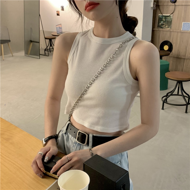 Korean Style Rompi rajut wanita kotak kotak  Pakaian Wanita Rompi wanita Crop top/V-neck tanpa lengan kasual crop top knit/outer rompi panjang wanita/Rompi rajut