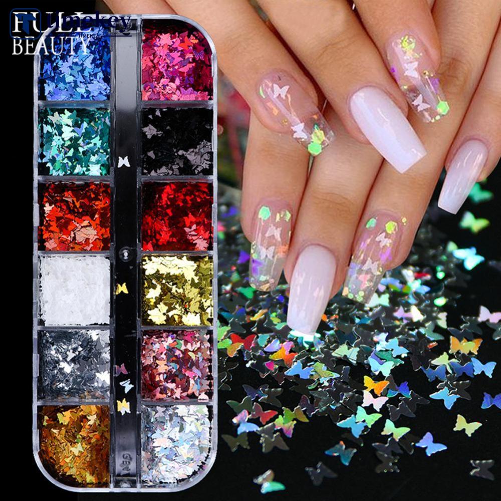 Timekey Serpihan Sequin Glitter Bentuk Kupukupu 3D Holografik Untuk Dekorasi Nail Art A4K5