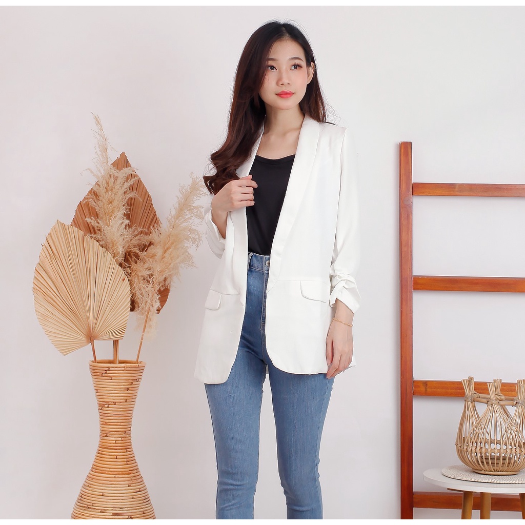 Blazer putih wanita formal  kantor blazer kerja korea lengan tangan panjang /jas kantor putih