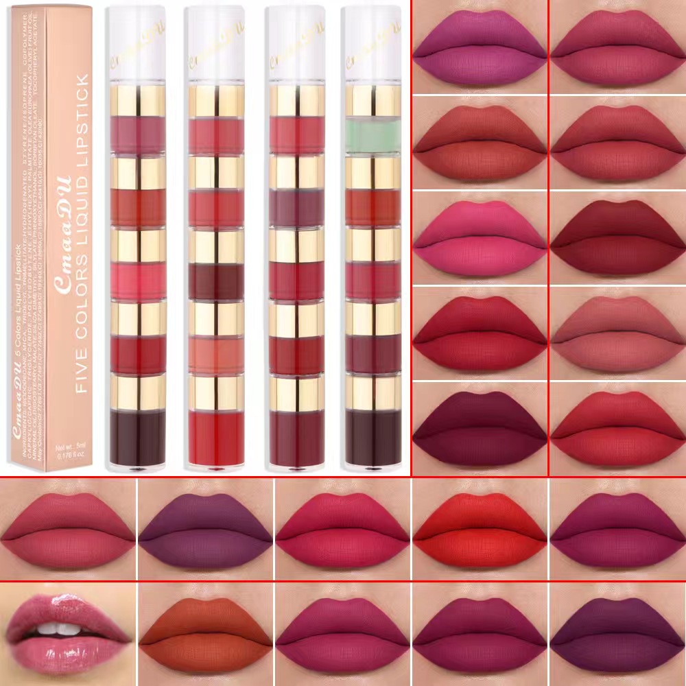 (COD)Lipstick  5 In 1 Lip Gloss Melting Matte Lip Tint - Lipgloss Liptint Lipcream warna 5