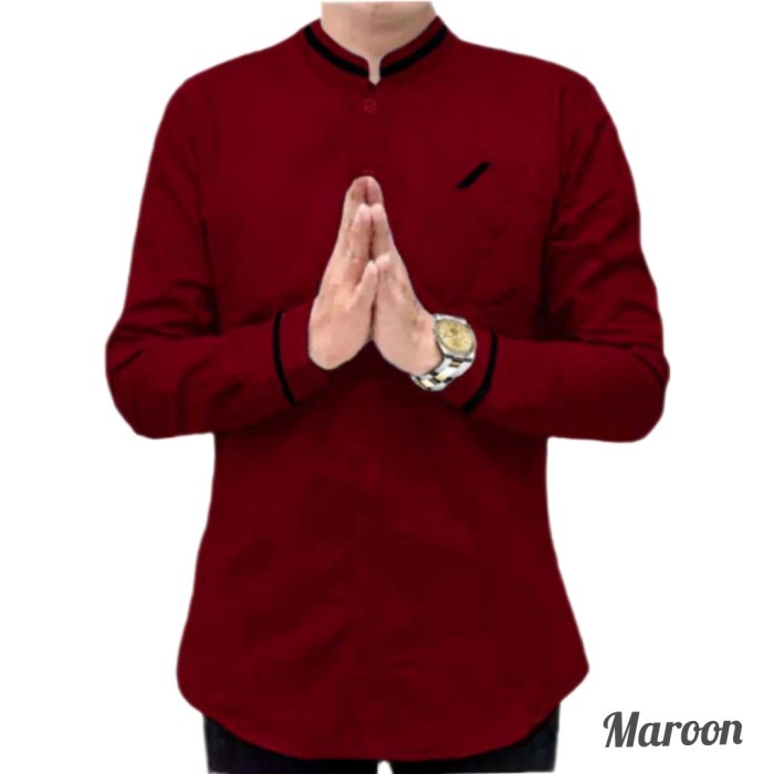 Baju Koko HAMDI QURTA RAJA Ramadhan Katun Jepang Premium - -Maroon, M