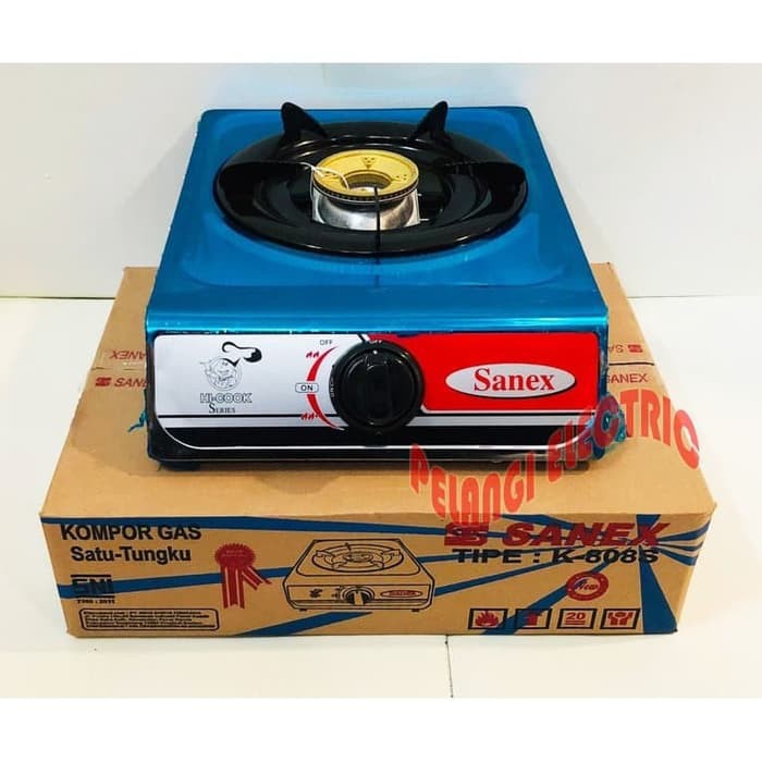 kompor gas sanex 1 tungku stainless plus selang gas regulator caisar  SNI api biru