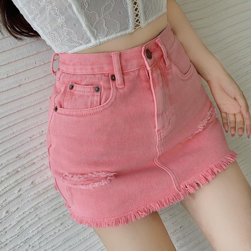 Suhao Tinggi Pinggang Pink Hip Rok Fashion Denim Rok Wanita Musim PanasaLine Rok