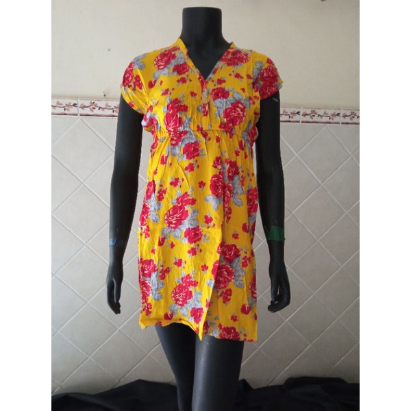 dress mano pendek wanita dewasa simpel motif bunga Bali