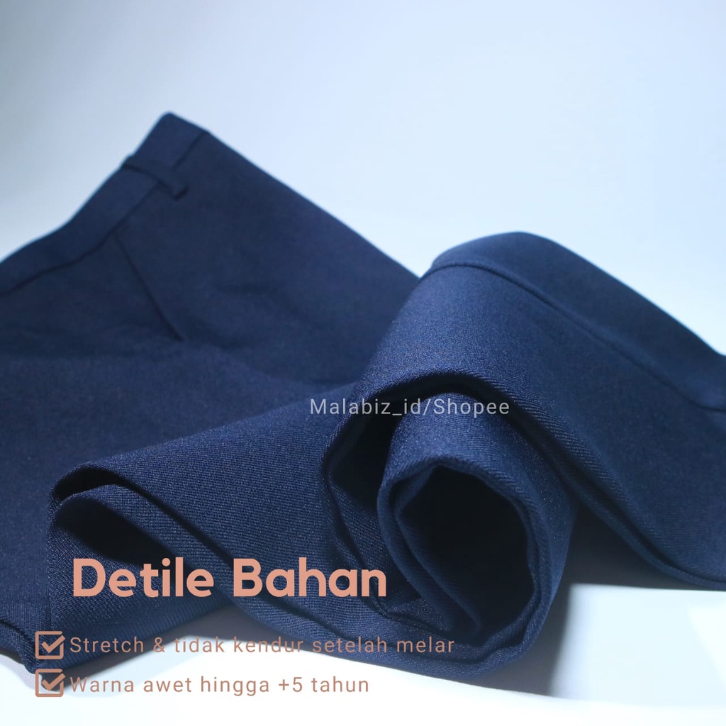 Lubay Celana Formal Pria Navy Melar YKK || Lubay Celana Pria Navy Semi Wool Stretch