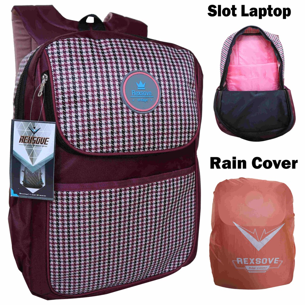 Tas Ransel Cewek Rexsove Maroon Backpack Sekolah Kuliah Kerja Dinas