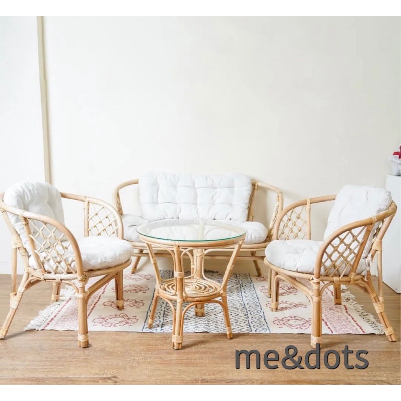 me&dots - Kursi Rotan Teras/Kursi Tamu Set Rotan/Kursi Sofa Rotan/Kursi Cafe Indoor