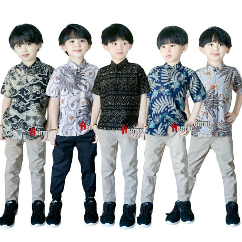 Kemeja Batik Anak Laki Laki M L XL XXL Baju Batik Anak Lengan Pendek Seragam Batik