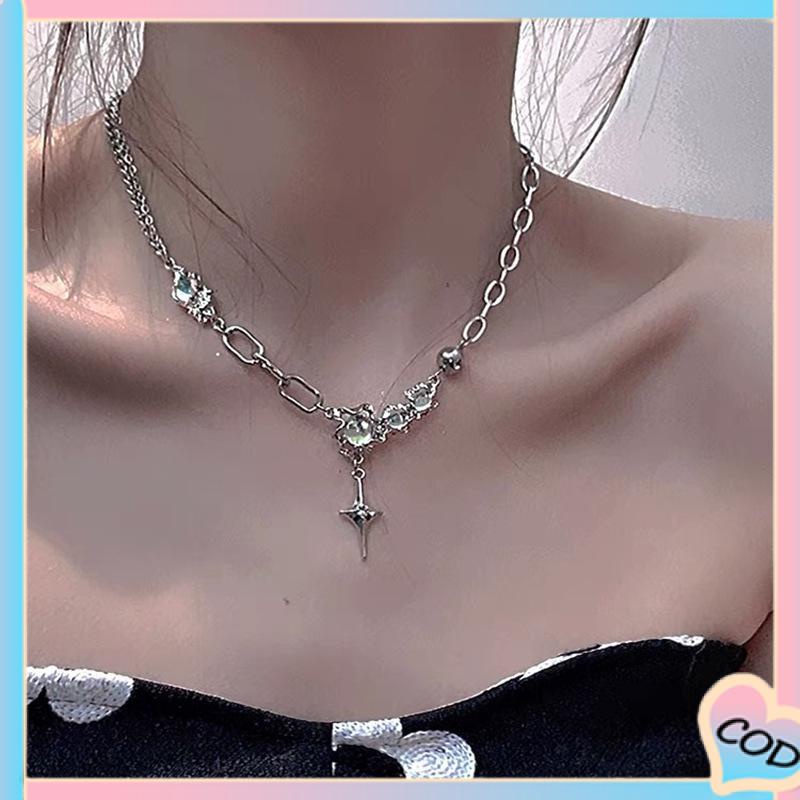 COD❤️ Desain Niche Moonstone Duri Rantai Tulang Selangka Manis Dan Keren Kalung Hip-hop Wanita-A.one