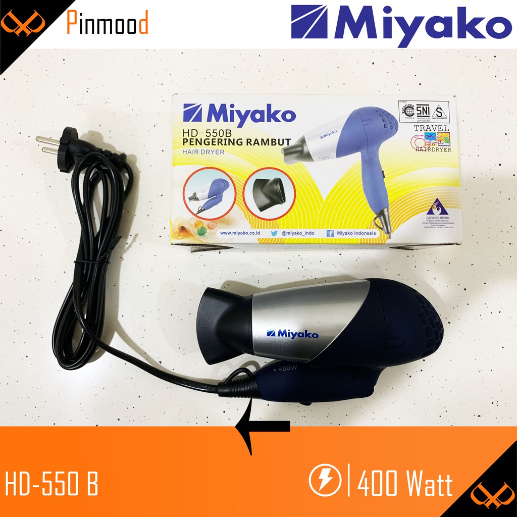 MIYAKO HAIR DRYER / PENGERING RAMBUT / HAIR DRYER TRAVEL HD-550 B [ 400 Watt ] MURAH LIPAT