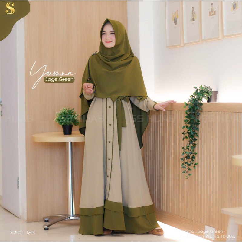 SALE DISKON AMBYAR Gamis set yumna sage Green by Ss Hijab / Syari / gamis remaja