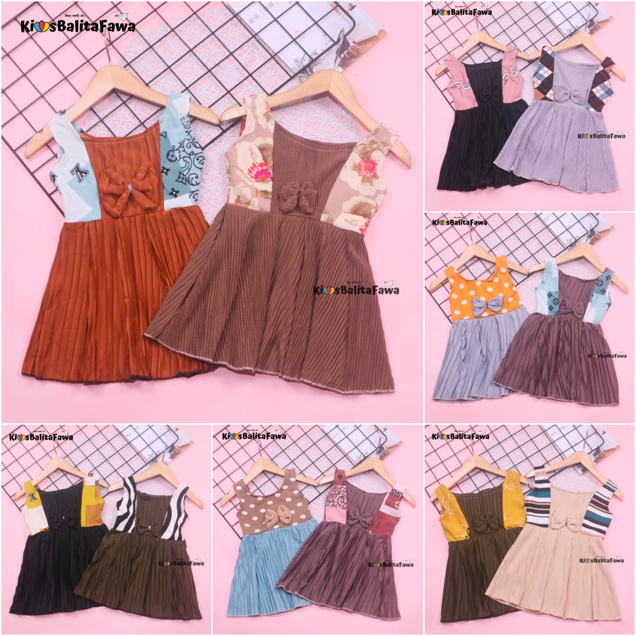 Dress Riani uk Bayi-4 Tahun / Dres Import Yukensi Anak Perempuan Baju Tanktop Pakaian Plisket Gaun