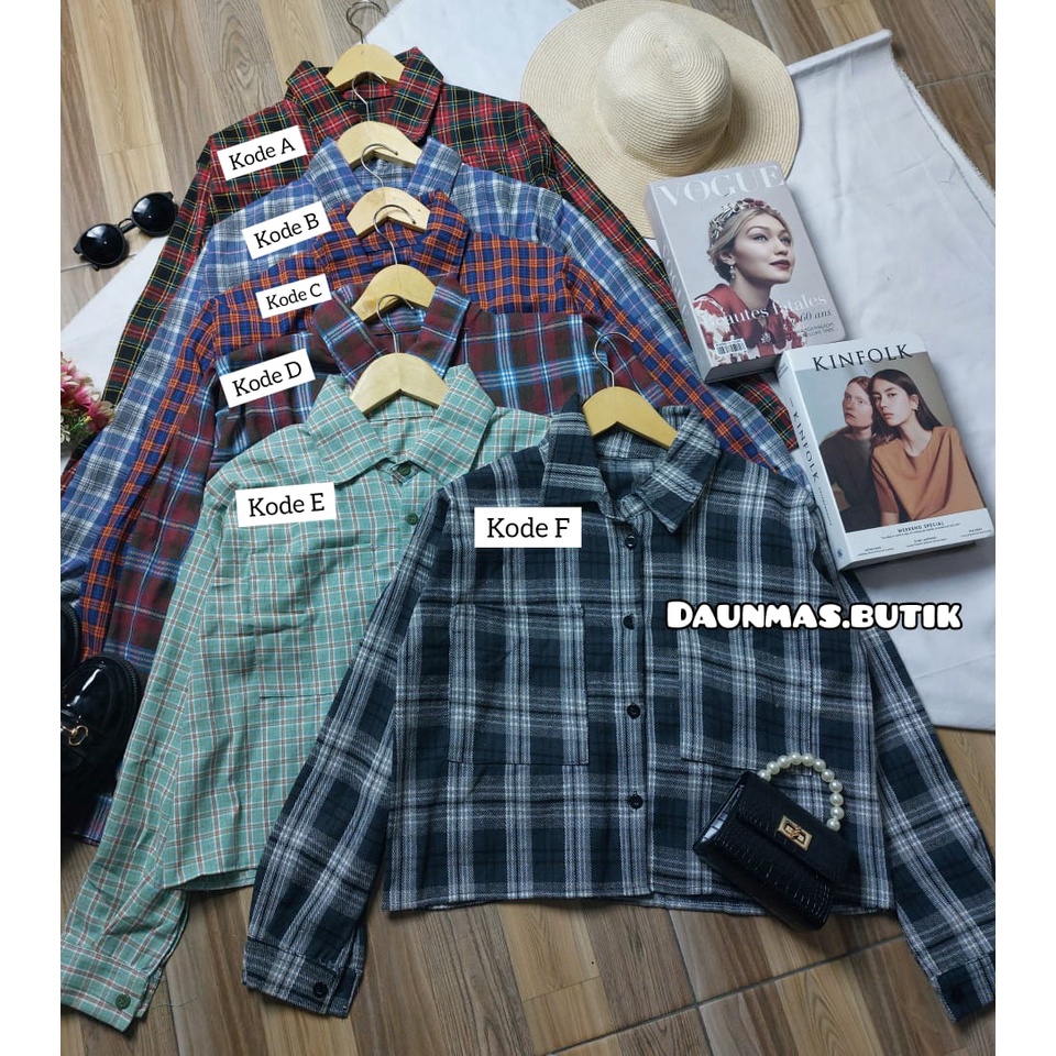 1KG MUAT 4PCS | BASIC CROP KEMEJA FLANEL KOREAN STYLE HITS OOTD ALA SELEBGRAM FASHION GROSIR WANITA