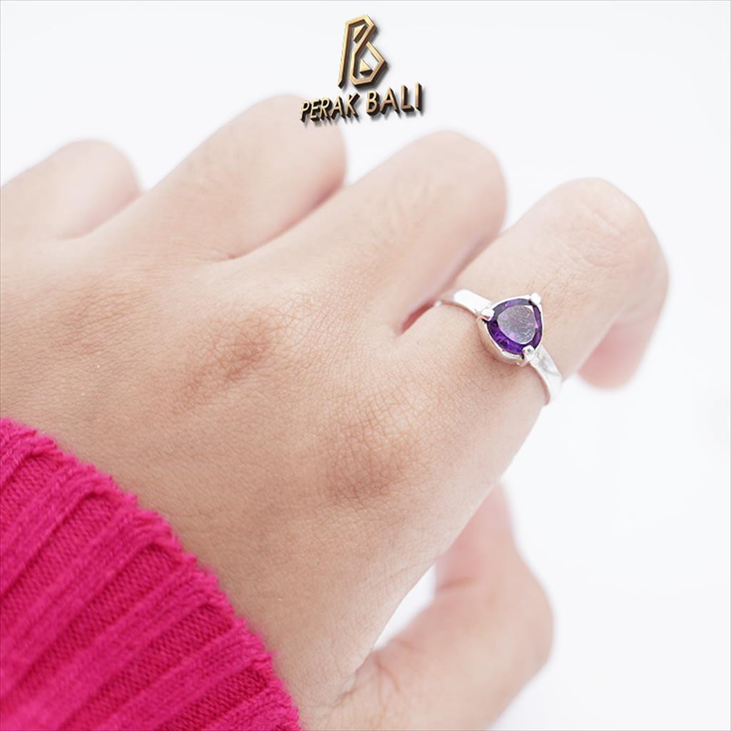 Cincin Wanita Perak Asli 925 Kecubung Amethyst Trinita