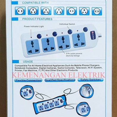 PHILMAX STOP KONTAK 4 LUBANG / COLOKAN KABEL 4 SOCKET + SWITCH / SAKLAR KABEL 3M STOPKONTAK 3 METER / COLOKAN LAMPU MASING MASING SWITCH 4 LOBANG 3METER