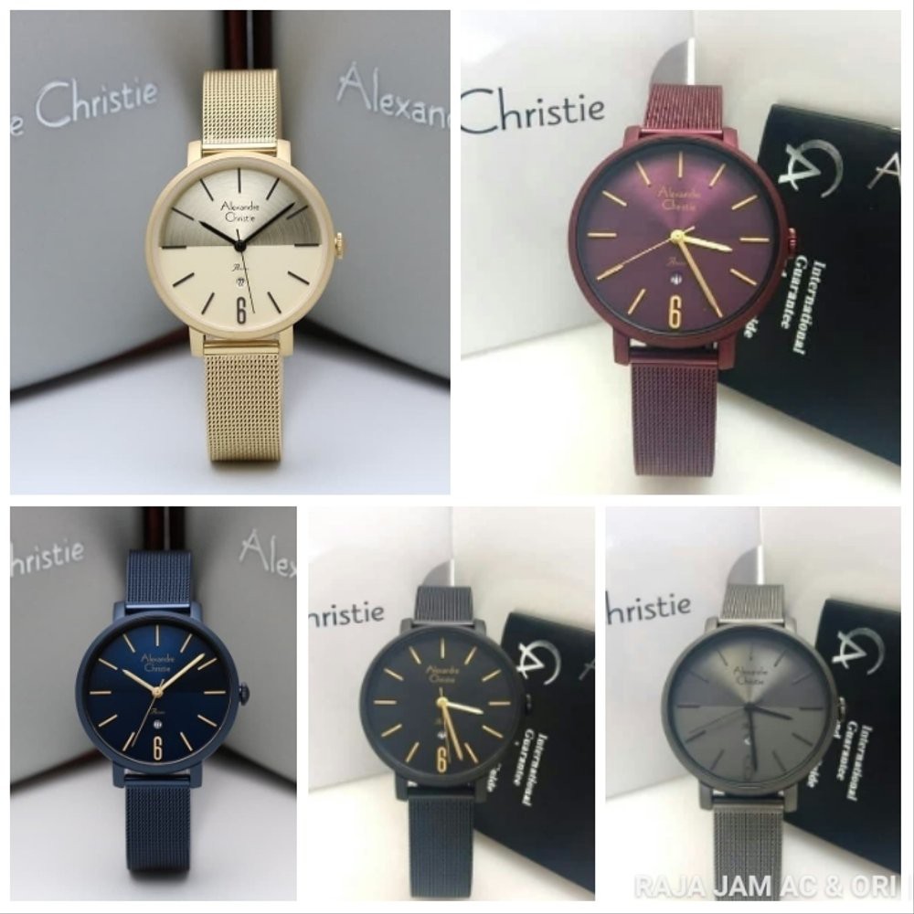 Jam Tangan Wanita Alexandre Christie Ori AC 2751 BLUE BLACK GOLD GREY PURPLE