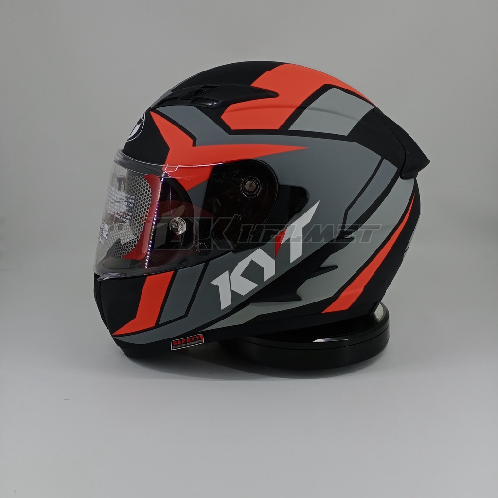 Helm Full Face KYT Falcon FR Motif Raid Matt Black Red Fluo Flat Visor Double Visor Merah Hitam Doff
