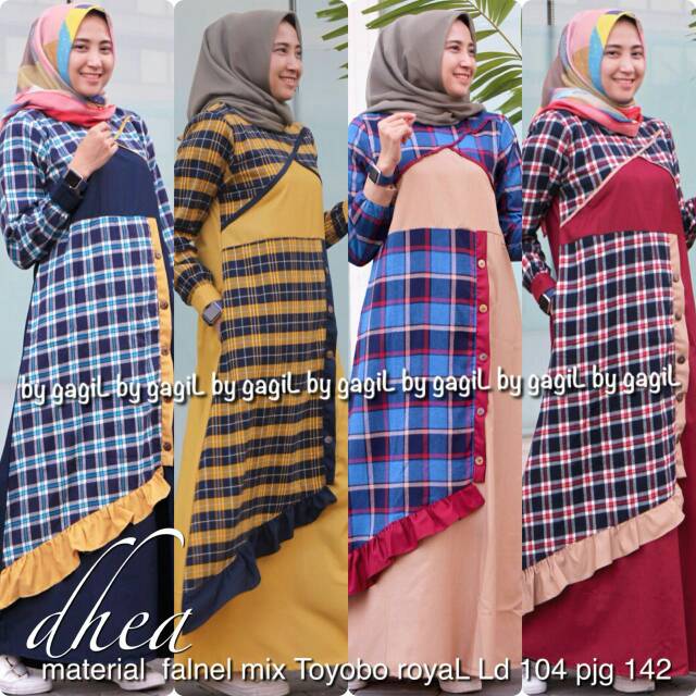 DHEA DRESS ori by Gagil / gamis formal kotak flanel toyobo