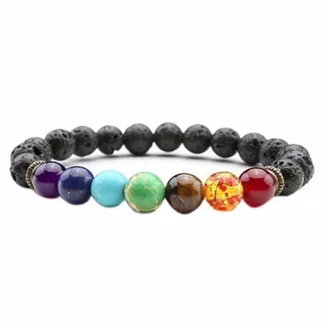 Gelang Wanita / Pria Batu Alam Lava Reik Healing Yoga 7 Chakra Cakra