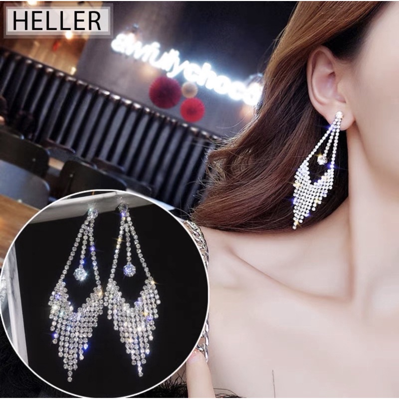 Anting（E215）anting Kiel Rumbai Imitasi Panjang Menjuntai Anting Elegan Berlian Imitasi Perhiasan Subang