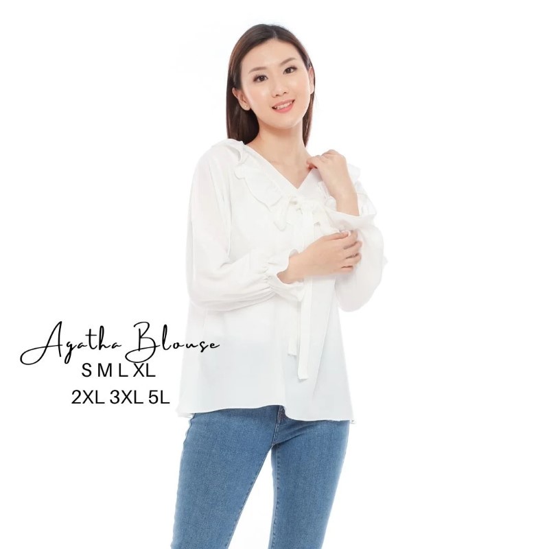 Size S M L XL XXL 3XL 4XL/5L - Agatha Blouse - Blouse Jumbo - Atasan Wanita Jumbo - Baju Jumbo - Tasan Big Size-White