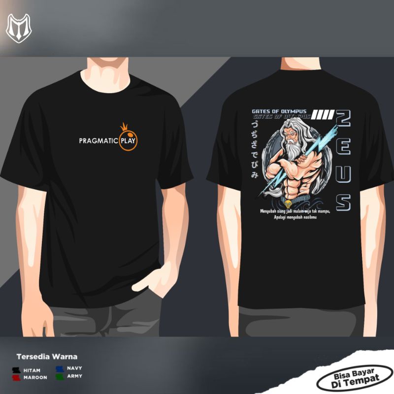 ORIGINAL DESIGN - Kaos Baju Tshirt Pragmatic Play  Kakek Zeus Gates Of Olympus Kaos Game Slot Kata K