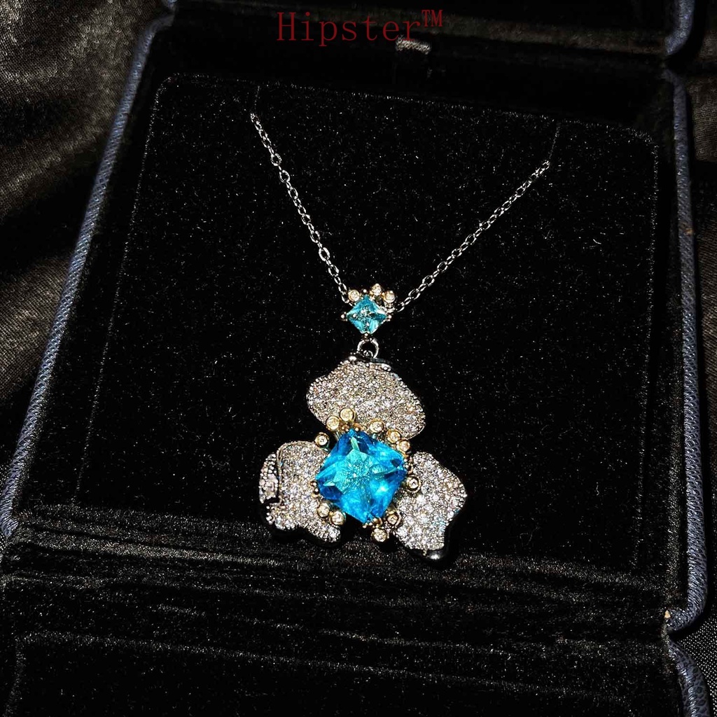 High-End Flower Dignified Generous Style Fashion Sapphire Ring High-Grade Necklace Set