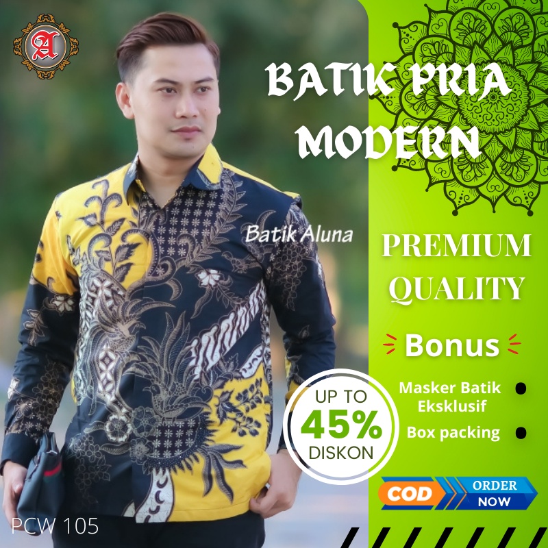 Kemeja Batik Solo Pria Premium Lengan Panjang Lapis Furing Slim fit Modern Aluna Sragen Original Baj