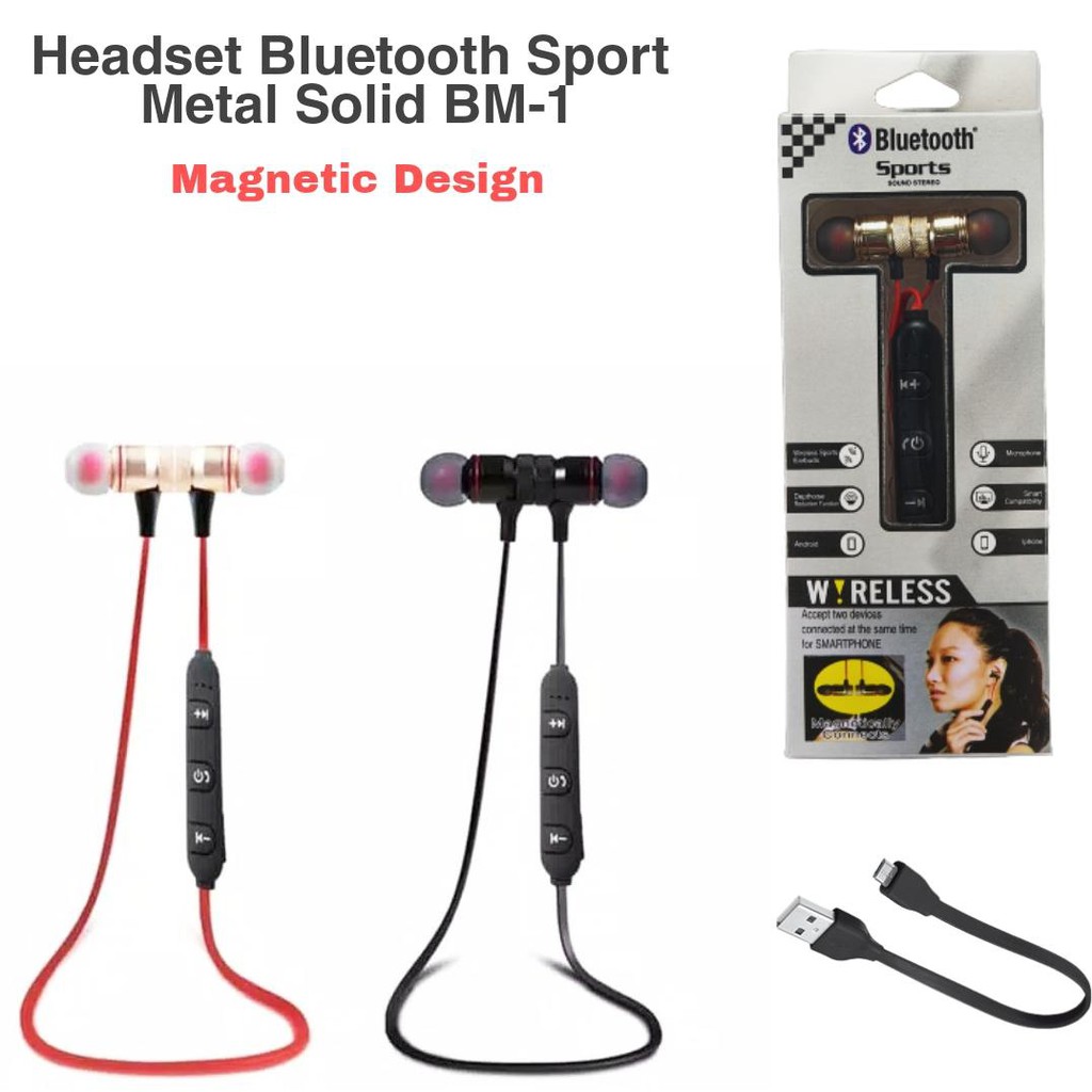 Headset Bluetooth Universal Race Magnetic Handsfree Sport Earphone Stereo Metal Solid Magnet BM1