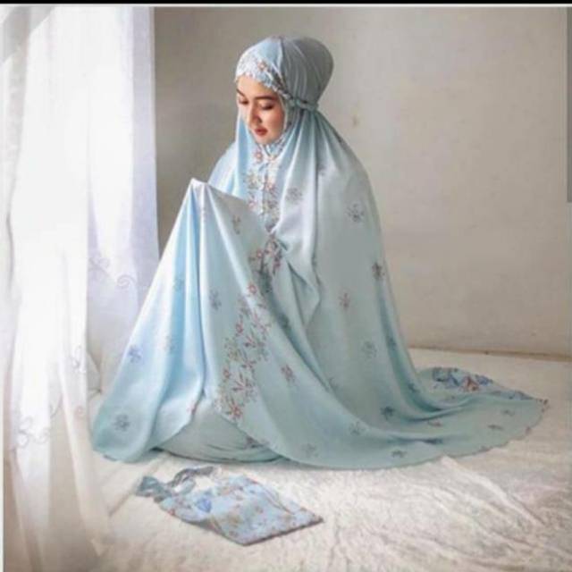 Mukena Tazbiya Harvest Bloom Blue / Mukena Dewasa / Mukenah Tazbiyah
