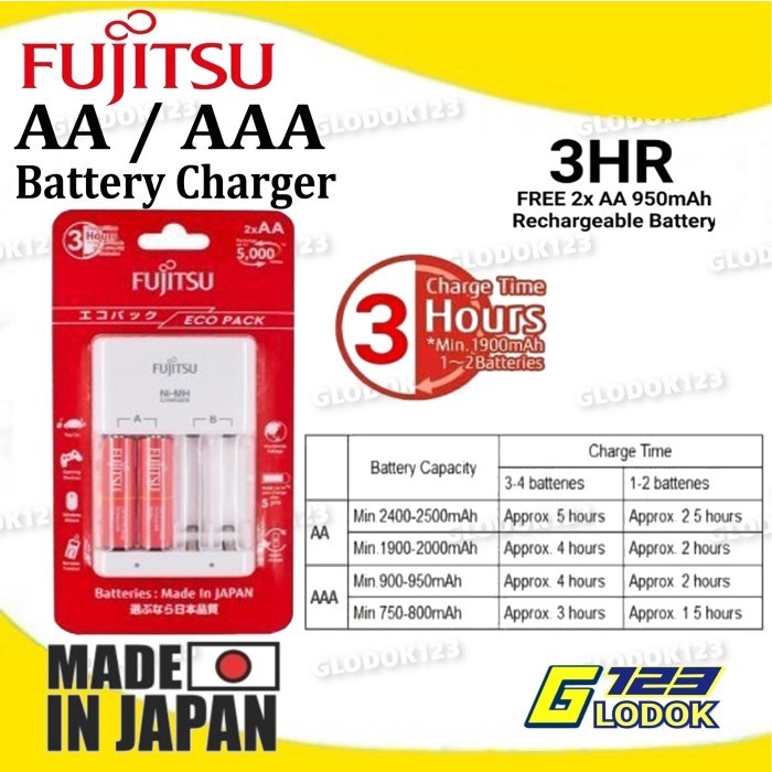 Fujitsu Quick Fast Charging Battery Charger Rechargeable Made In Japan