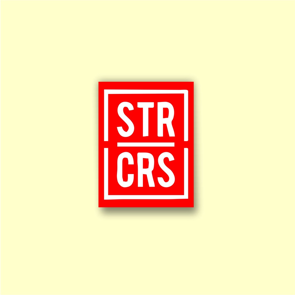 

Stiker brand distro STR-CRS stiker murah bahan graftac anti air