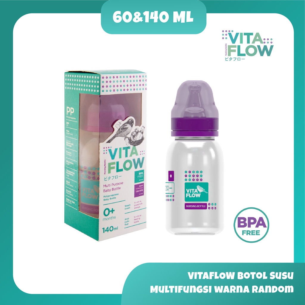 VITAFLOW Botol Susu Multifungsi PP 60ml /140ml  Dot Size S (MOTIF ATAU WARNA AKAN DI KIRIM RANDOM)