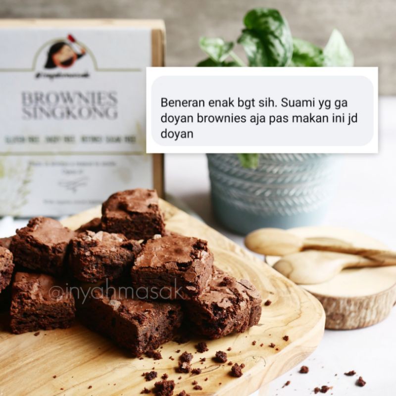 

BROWNIES SINGKONG, GLUTEN, DAIRY, & REFINED SUGAR FREE, RENDAH KALORI, LESS SUGAR