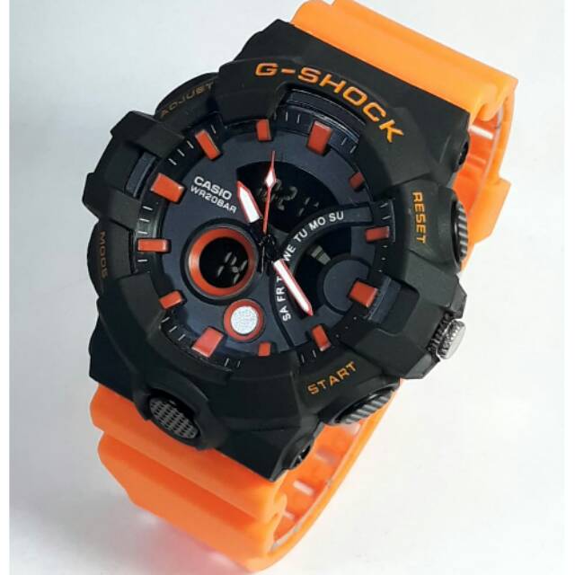Jam tangan pria G Shock GA720 black list orange tali orange dual time