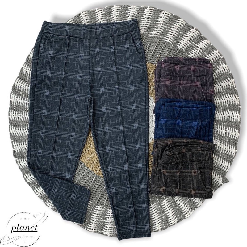 CELANA KOTAK KOTAK WANITA JUMBO BIG SIZE CELANA PANJANG CEWEK KAIN MELAR TARTAN BAGGY PANTS PINGGANG KARET CELANA CEWEK DEWASA KEKINIAN MOTIF KOTAK