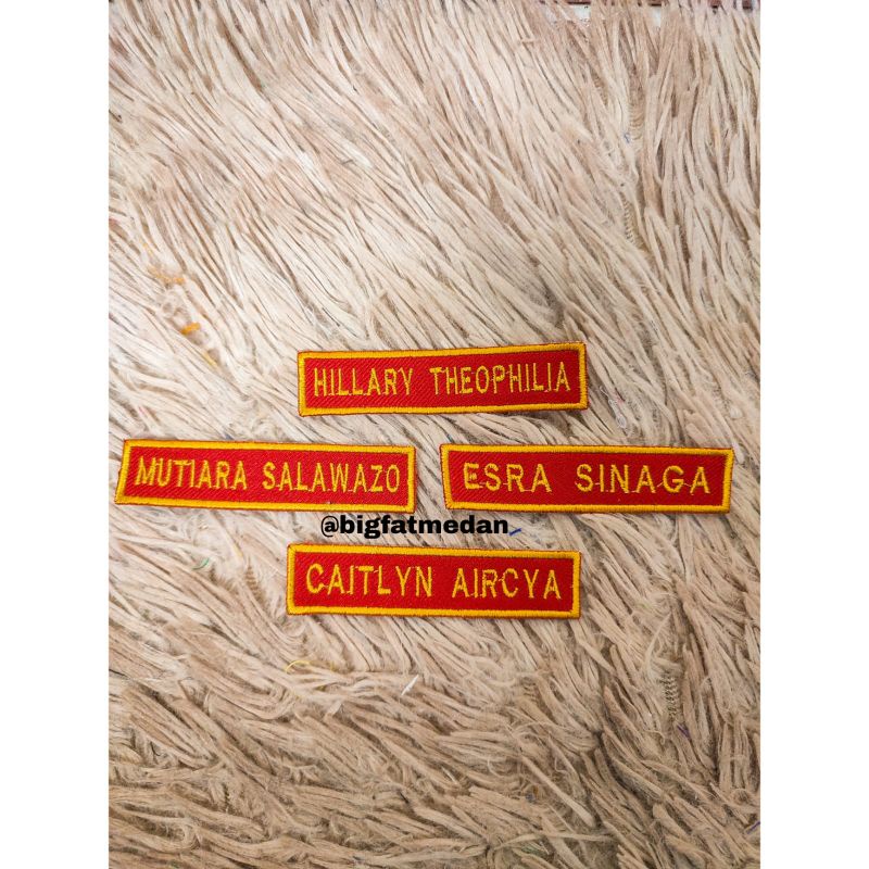 Badge Nama, Emblem Nama, Bordir Nama, Atribut Sekolah, Nama anak sekolah, Nama siswa, Bet Nama