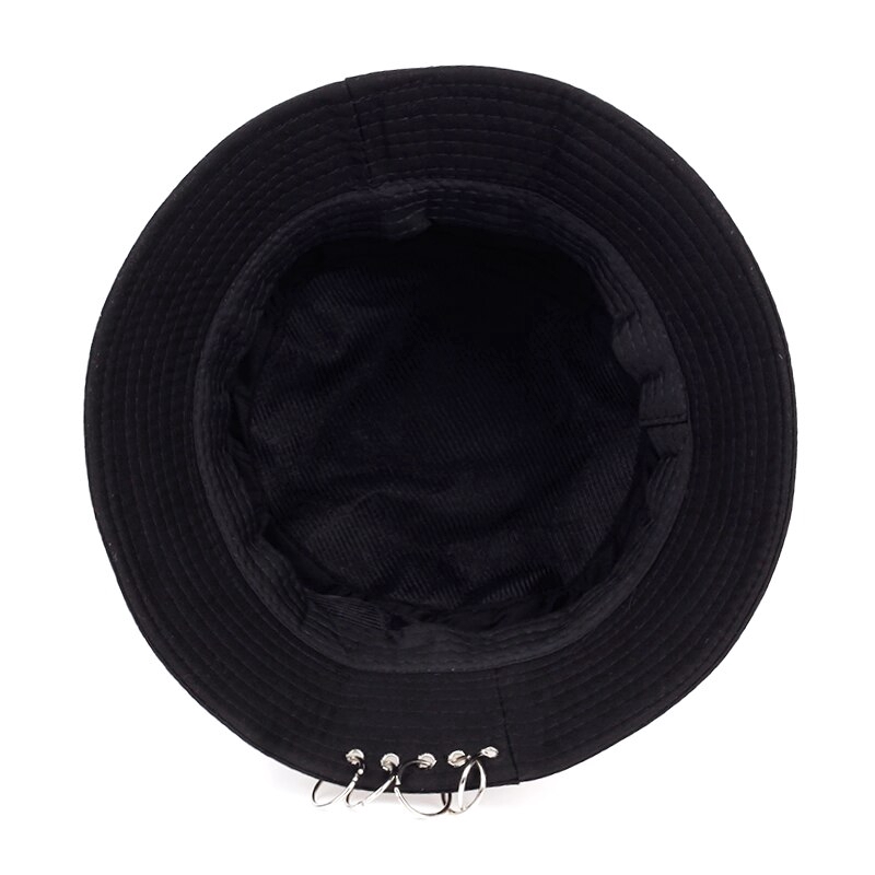 Voron Monochrome iron pin rings personality topi bucket unisex cotton fisherman hat topi bucket pria topi bucket wanita