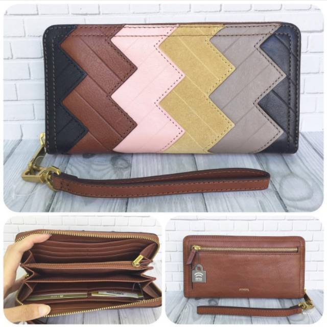 DOMPET FOSSIL ORIGINAL LOGAN ZIP AROUND RFID PATCHWORK