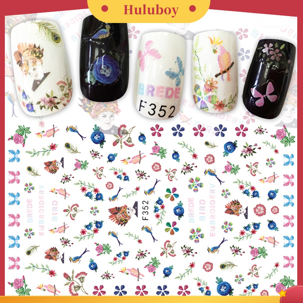 Huluboy Huluboy♡ Stiker Kuku Motif Bunga Multi Pola Untuk Dekorasi Manicure Wanita