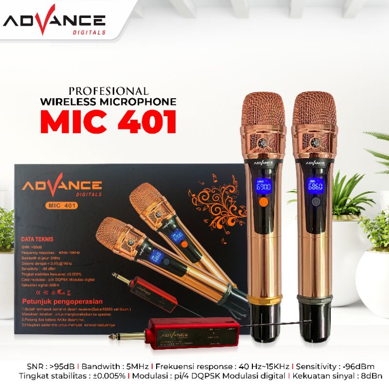 Advance Microphone Mic Double Wireless + Receiver MIC 401