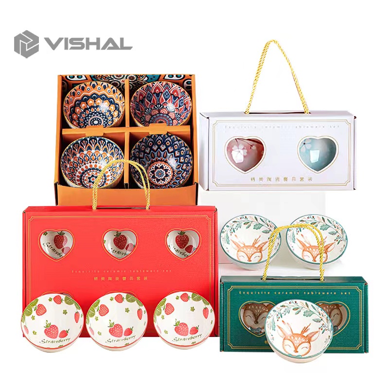 VISHAL Souvenir Mangkuk Set Mangkok Keramik Hand painted Japanese Wedding Gift Box Hampers Kado Bowl Set