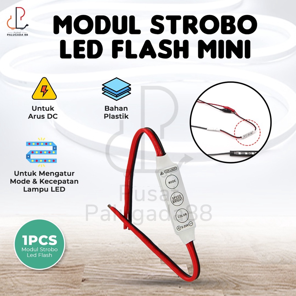 Modul strobo kedip kelip cepat lambat led strip mobil motor interior flash mini controller kabel