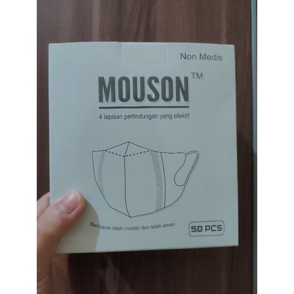 Masker Duckbill Mouson 4 Ply Putih dan Hitam Isi 50 Pcs