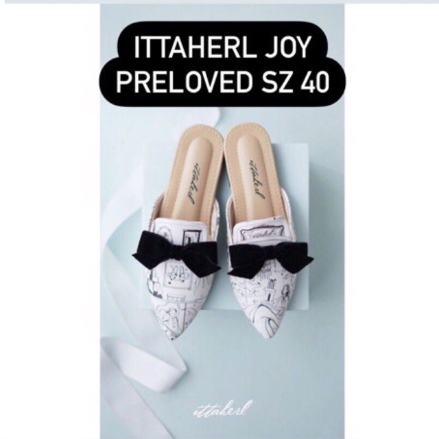 Ittaherl Preloved Joy Mules Monochrome with Velvet Ribbon sz 40