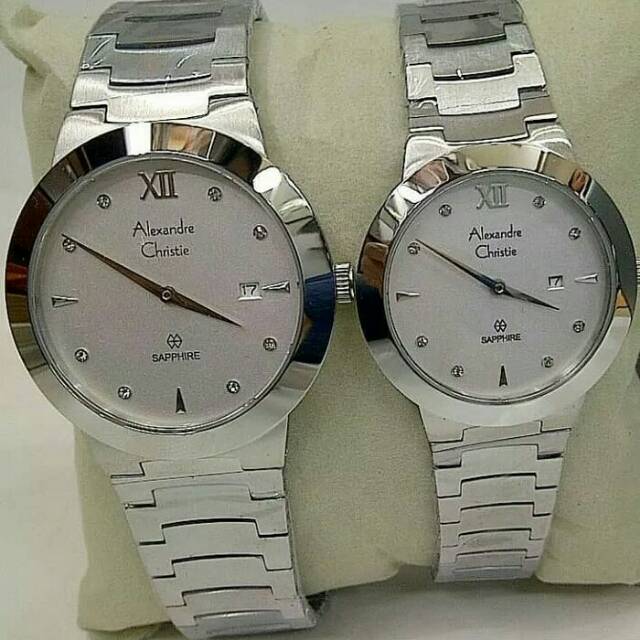 JAM TANGAN COUPLE ALEXANDRE CHRISTIE AC 8569 PASANGAN SILVER WHITE