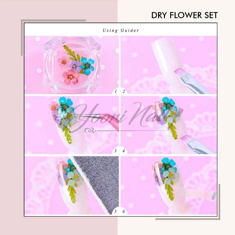 Dry flower nail art hiasan kuku bunga kering 12 warna dried flowers