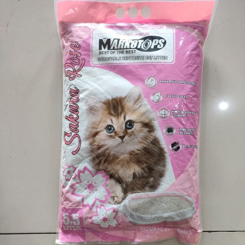 Pasir Kucing Markotops 5,5 Ltr Pasir Wangi Gumpal - Sakura rose